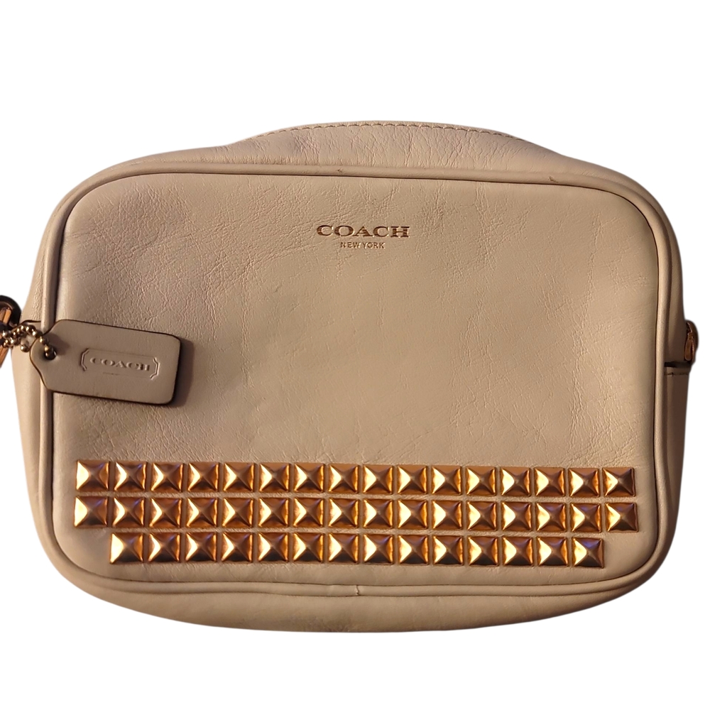 Coach Cream and Gold Crossbody Bag with Studded Accents